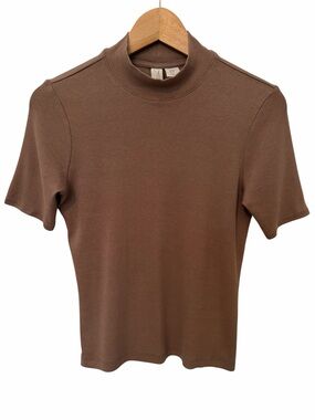 Joie Knit Top Womens Sz M Brown Pima Cotton Modal Stretch Mock Neck Short Sleeve